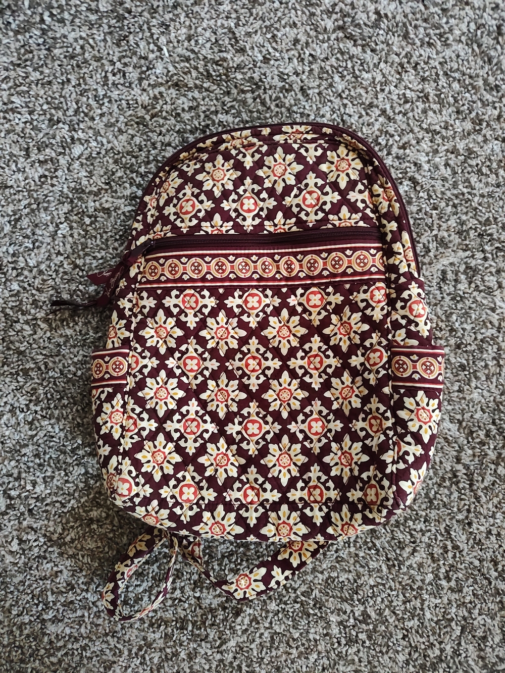 Vera Bradley Floral Quilted Burgundy Backpack with Cream Accents